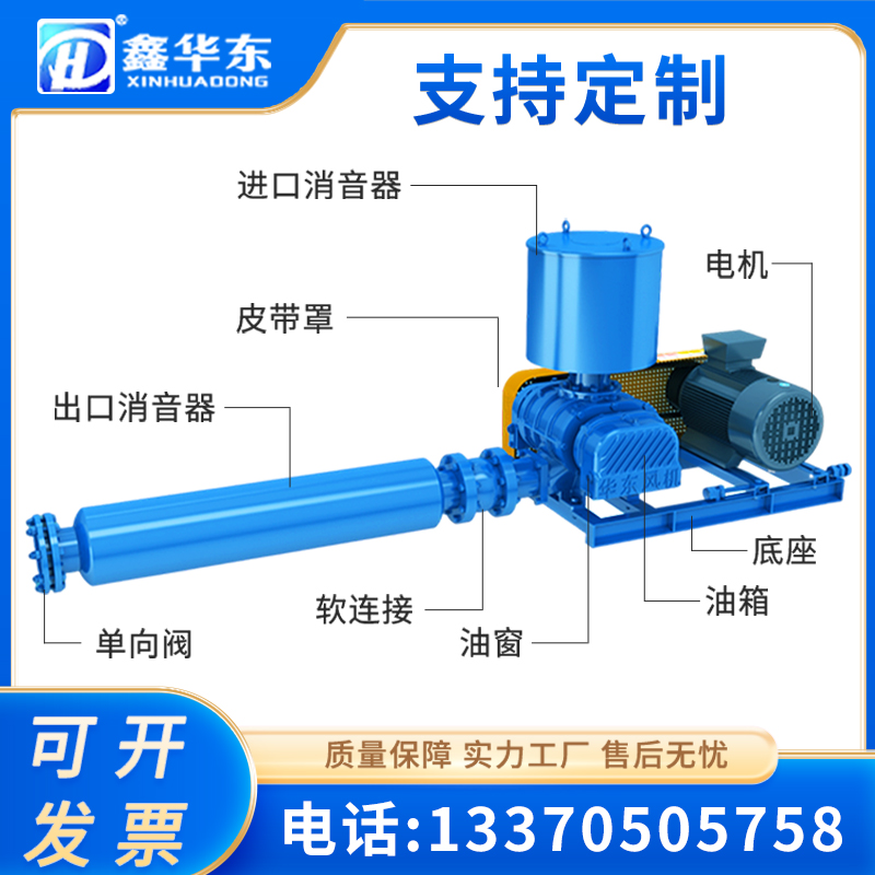 鑫華東125口徑22kw活性炭反洗羅茨風(fēng)機水泥輸送三葉羅茨鼓風(fēng)機